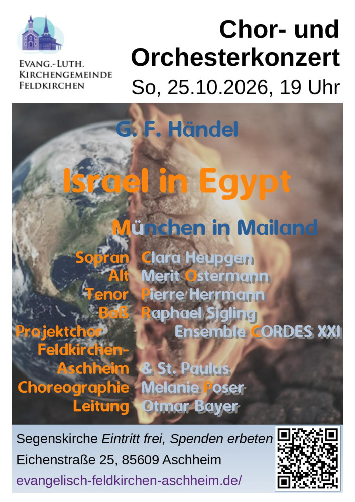 Plakat Chor- und Orchesterkonzert "Israel in Egypt, München in Mailand" am 25.10.2026, 19 h