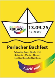 gelber Bachfest-Flyer mit Schiffchen